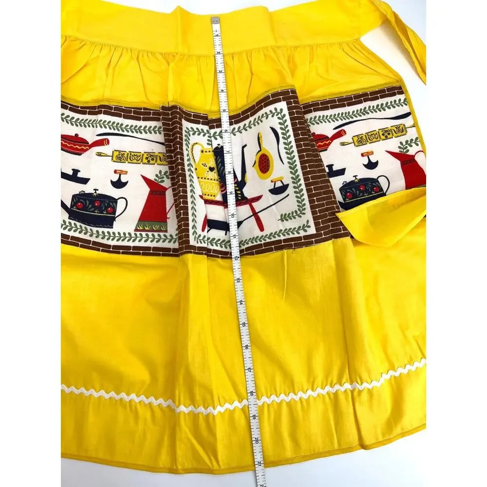 Vintage Kitchen Apron Handmade Yellow Coffee Theme